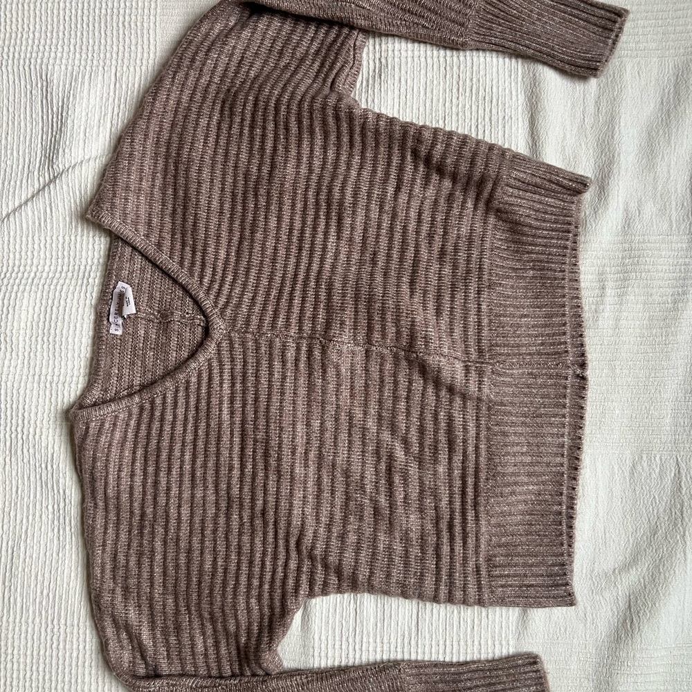 Sincerely Jules Brown V-Neck Sweater with Ribbed Texture